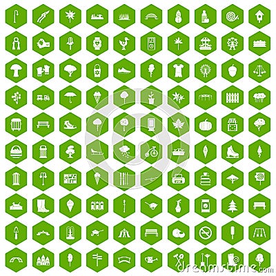 100 park icons hexagon green Vector Illustration