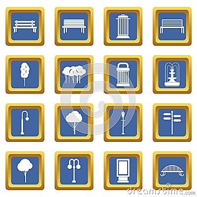 Park icons set blue Vector Illustration