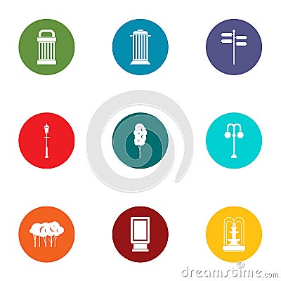 Park inventory icons set, flat style Vector Illustration