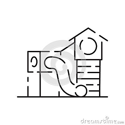Park kid playground vector line icon. Rung and hawser bar on outside yard ground grass lawn. Freehand crossbar retro Vector Illustration