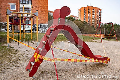 Playground for game and activity empty and closed for Coronavirus or Covid19 Stock Photo