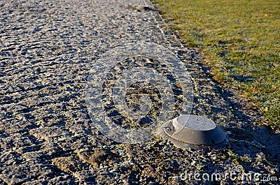 Park lighting the sidewalk surface will make a small strip of light on the sidewalk low above the ground. the position of the path Stock Photo