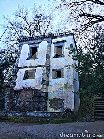Park of the Monsters, Sacred Grove, Garden of Bomarzo. Leaning house and alchemy Stock Photo