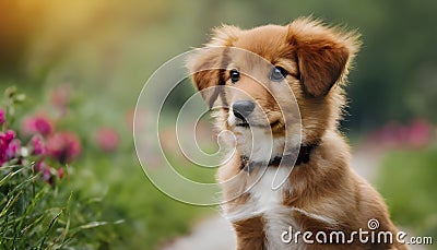 Park Ponderings. Red-Haired Puppy Lost in Thought. Stock Photo