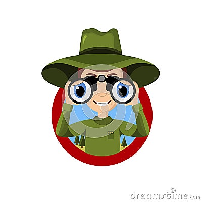 Park ranger cartoon holding binocular isolated in white background Vector Illustration