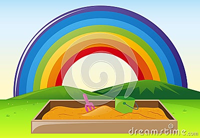 Park scene with sandpit and rainbow Vector Illustration