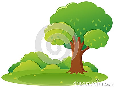 Park scene with tree and grass Vector Illustration