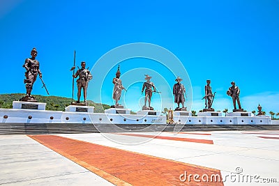 Park and the statues of seven former Thai kings Editorial Stock Photo