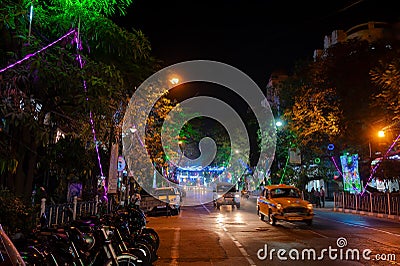 Park street is decorated with diwali lights for the occassion of Diwali, deepabali or deepavali Editorial Stock Photo