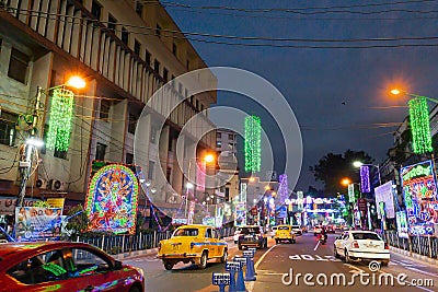 Park street is decorated with diwali lights for the occassion of Diwali, deepabali or deepavali Editorial Stock Photo