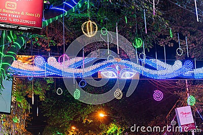 Park street is decorated with diwali lights for the occassion of Diwali, deepabali or deepavali Editorial Stock Photo