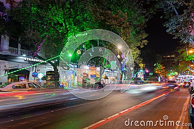 Park street is decorated with diwali lights for the occassion of Diwali, deepabali or deepavali Editorial Stock Photo