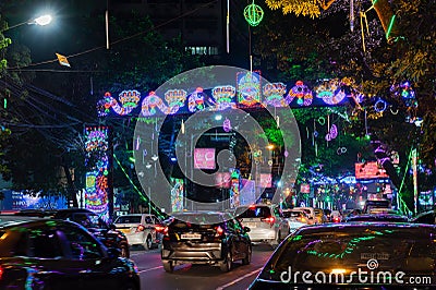 Park street is decorated with diwali lights for the occassion of Diwali, deepabali or deepavali Editorial Stock Photo