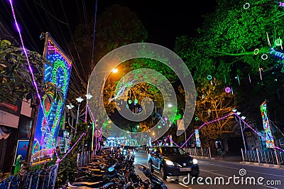 Park street is decorated with diwali lights for the occassion of Diwali, deepabali or deepavali Editorial Stock Photo