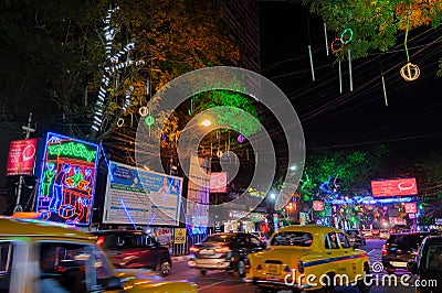 Park street is decorated with diwali lights for the occassion of Diwali, deepabali or deepavali Editorial Stock Photo