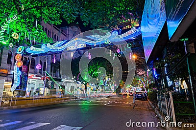 Park street is decorated with diwali lights for the occassion of Diwali, deepabali or deepavali Editorial Stock Photo