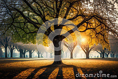 Park tree in the morning. Stock Photo