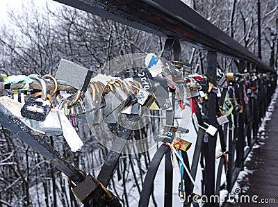 Bridge `Lovers` in the city of Kiev Editorial Stock Photo