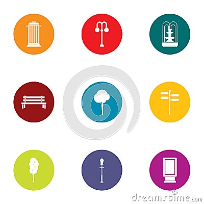 Park zoning icons set, flat style Vector Illustration