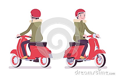 Parka woman on red scooter Vector Illustration