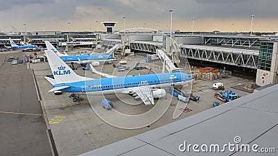 Parked airplanes on Amsterdam Airport Schiphol Editorial Stock Photo