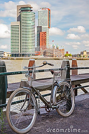 Parked bicycle in Rotterdam Stock Photo