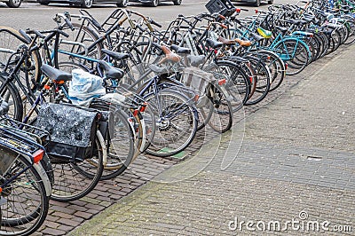 Parked Bicycles At Amsterdam The Netherlands Editorial Stock Photo