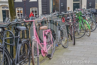 Parked Bycicles At Amsterdam The Netherlands Stock Photo