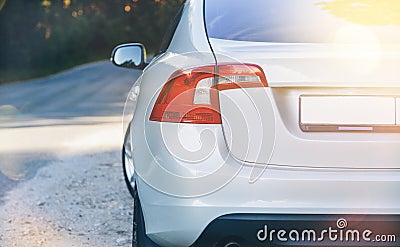 Parked the car on the curb side road Stock Photo