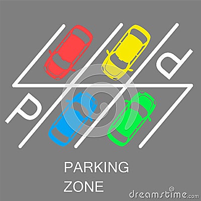 parked cars in a parking zone over dark asphalt background. vector illustration Vector Illustration