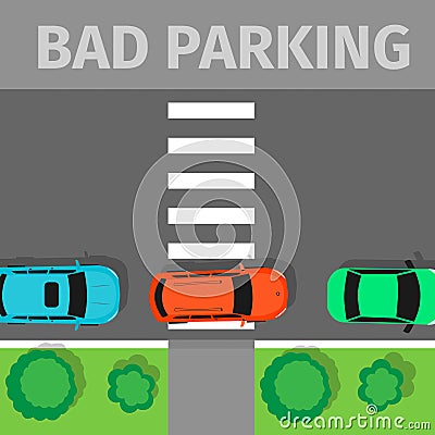 Parked in Inappropriate Way on Pedestrian Crossing Vector Illustration