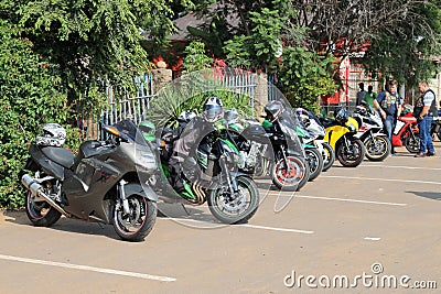 Parked motorbikes at Yearly Mass Ride Editorial Stock Photo