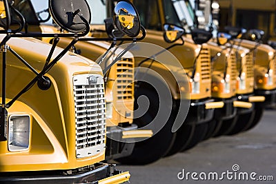 Parked School Buses Stock Photo