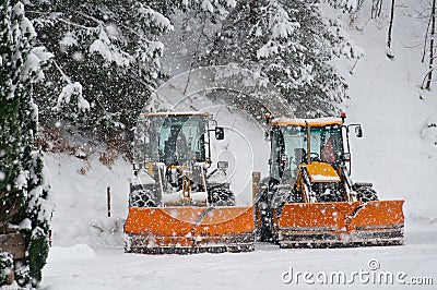 Parked snowplow in winter Stock Photo