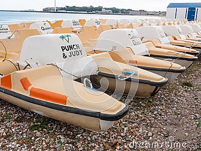 parked up small boats beach dorset weymouth coast fun Editorial Stock Photo