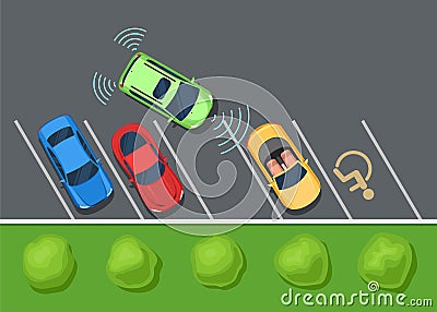 Parking assist system safety, smart car Vector Illustration