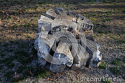 Parking for bicycles made to support bicycles on the bike path. stump with several notches for inserting a bicycle tire Stock Photo