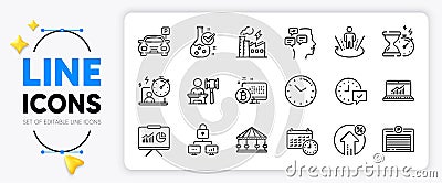 Parking, Bitcoin system and Carousels line icons. For web app. Vector Stock Photo