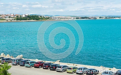 Parking on the Black Sea coast in the old Nessebar, Bulgaria Editorial Stock Photo