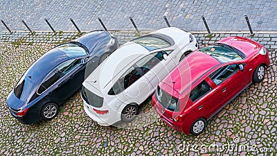 Parking cars in a parking lot in Dresden Editorial Stock Photo