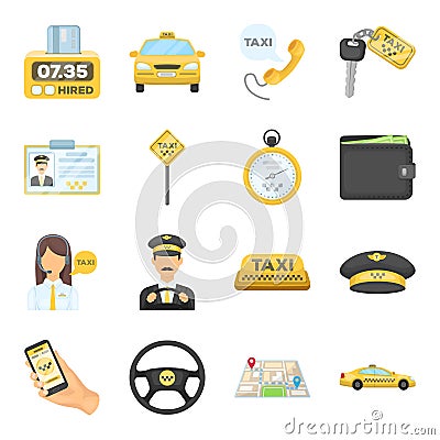 Parking, dispatcher, taxi driver are all for taxi service. Taxi set collection icons in cartoon style vector symbol Vector Illustration