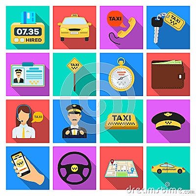 Parking, dispatcher, taxi driver are all for taxi service. Taxi set collection icons in flat style vector symbol stock Vector Illustration