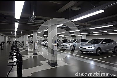 Parking electric cars, Charging stations, fast charging cars AI generated Stock Photo