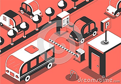 Parking Entrance Isometric Composition Vector Illustration