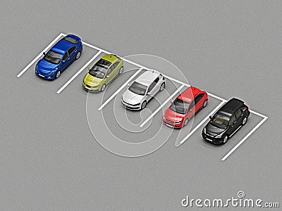 Parking with five lex cars Stock Photo