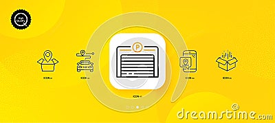 Parking garage, Open box and Pin marker minimal line icons. For web application, printing. Vector Vector Illustration