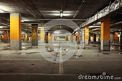 Parking garage underground interior, industrial building Stock Photo