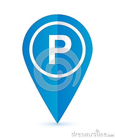 Parking icon blue map marker. Vector Illustration