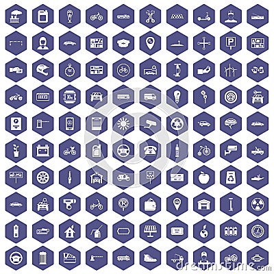 100 parking icons hexagon purple Vector Illustration