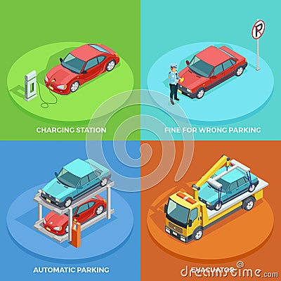 Parking Isometric Collection Vector Illustration